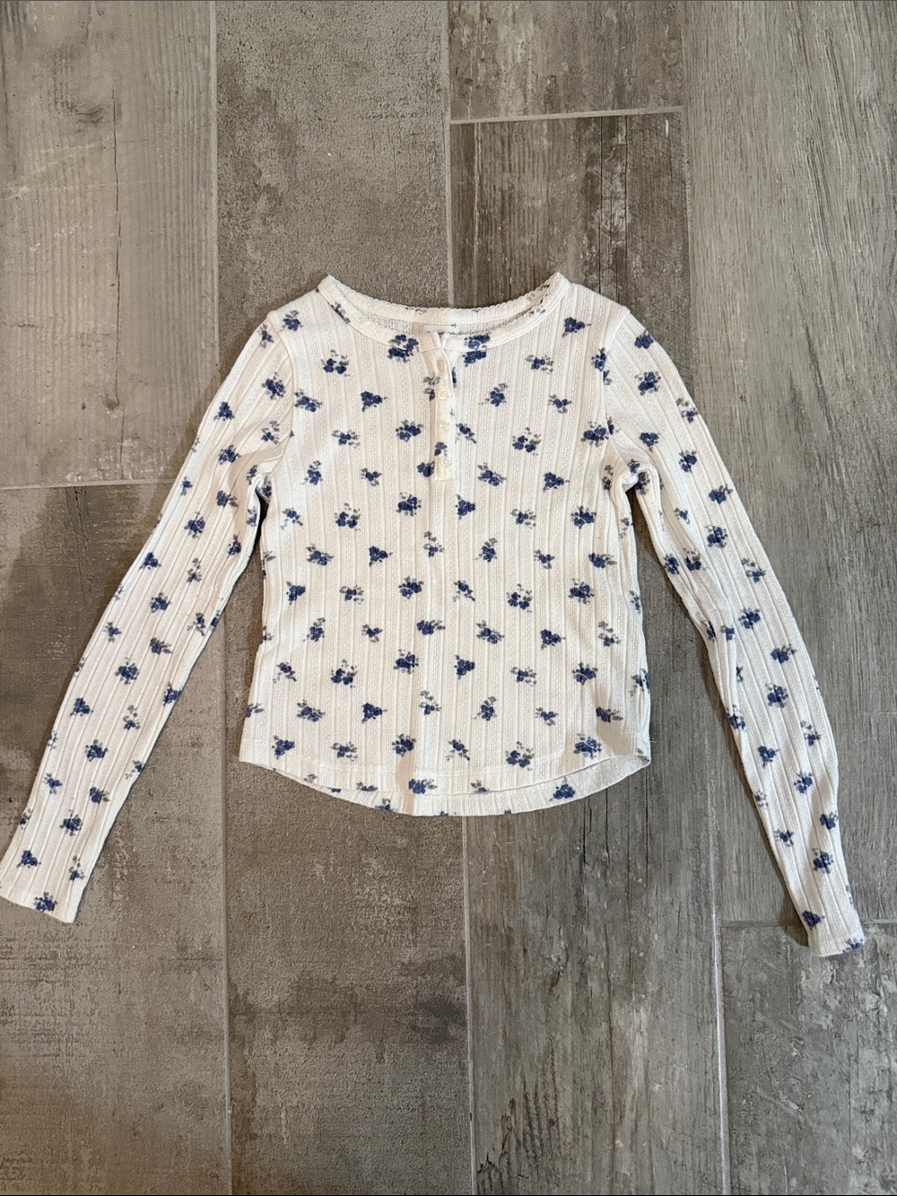 abercrombie kids White Long-Sleeve Henley with Blue Floral Print